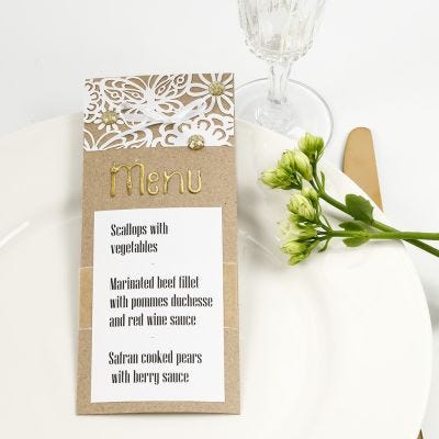 A Menu Card decorated with  Lace patterned Card