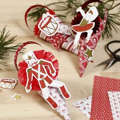 Cones decorated with Rosettes and Card Cut-outs from the Nutcracker Fairy Tale