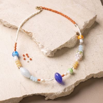 Necklace with chunky and colourful glass beads