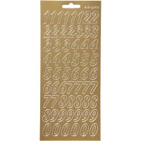 Stickers, numbers, 10x23 cm, gold, 1 sheet