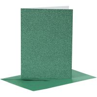 Cards and Envelopes, card size 10,5x15 cm, envelope size 11,5x16,5 cm, glitter, 110+250 g, green, 4 set/ 1 pack