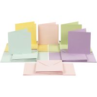 Cards and envelopes, card size 15x15 cm, envelope size 16x16 cm, 110+220 g, pastel colours, 50 set/ 1 pack