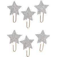 Metal Paperclips, star, D 30 mm, glitter silver, 6 pc/ 1 pack
