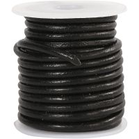 Leather Cord, thickness 3 mm, black, 5 m/ 1 roll