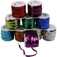Sequined Ribbon, W: 6 mm, metallic colours, 10x10 m/ 1 pack