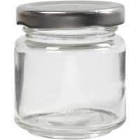 Storage Glass Jar, H: 6,5 cm, D 5,7 cm, 100 ml, transparent, 12 pc/ 1 box