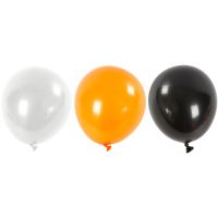 Balloons, Round, D 23-26 cm, black, orange, white, 10 pc/ 1 pack
