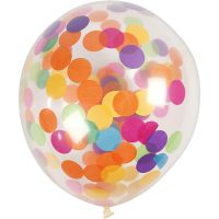 Balloons with Confetti, round, D 23 cm, transparent, 4 pc/ 1 pack