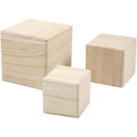 Wood cubes, size 5+6+8 cm, 3 pc/ 1 pack
