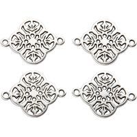 Jewellery Pendant, D 15 mm, hole size 1,2 mm, silver-plated, 4 pc/ 1 pack