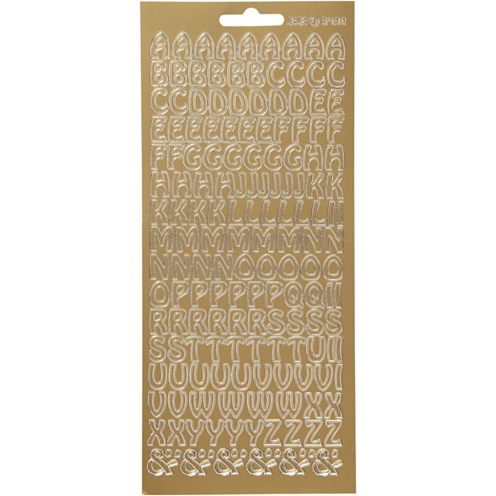Stickers, alphabet, 10x23 cm, gold, 1 sheet