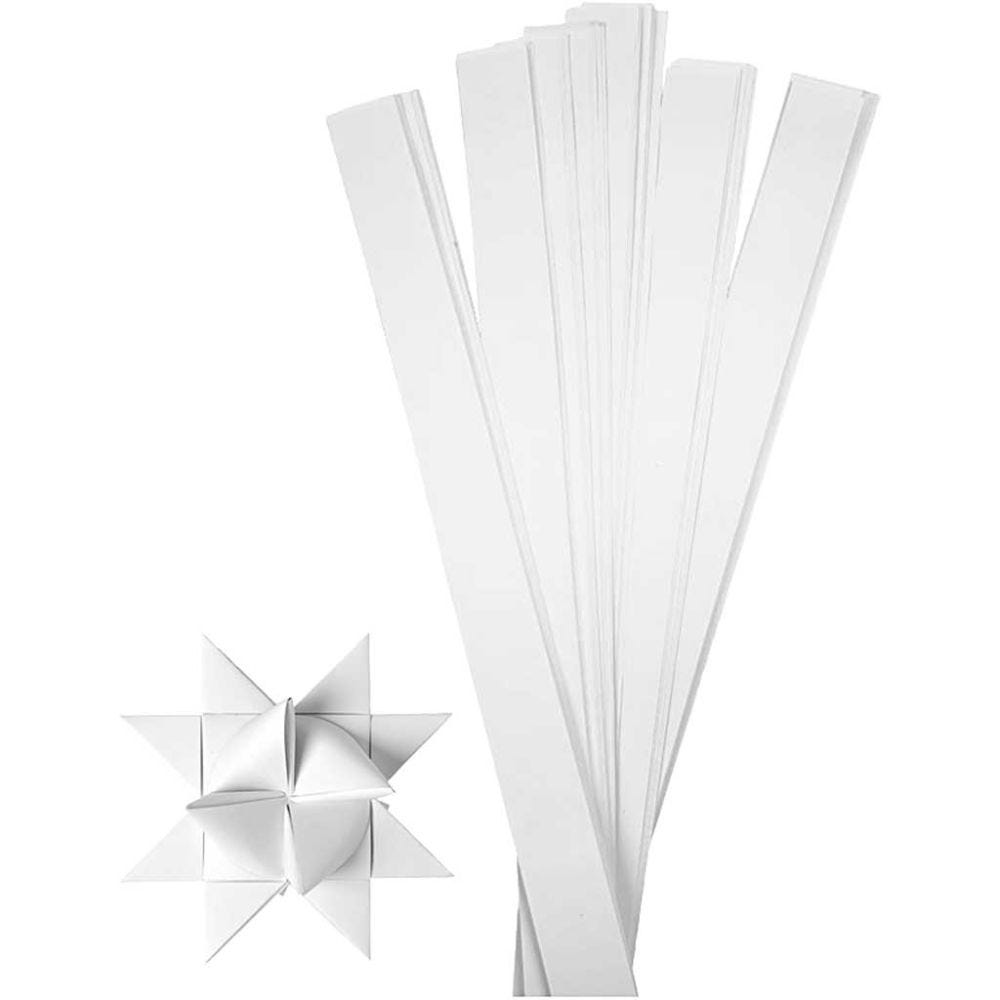 Paper Star Strips, L: 73 cm, D 11,5 cm, W: 25 mm, white, 100 strips/ 1 pack