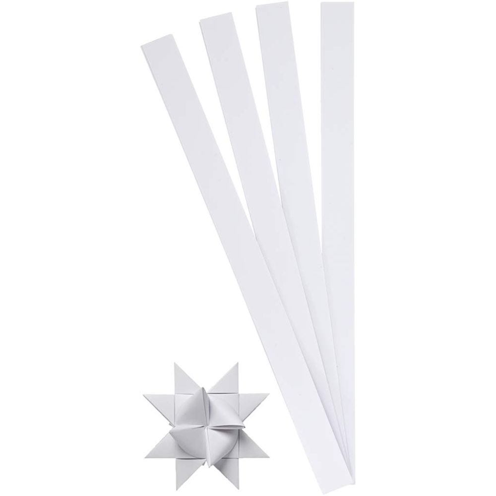 Paper Star Strips, L: 45 cm, D 6,5 cm, W: 15 mm, white, 100 strips/ 1 pack