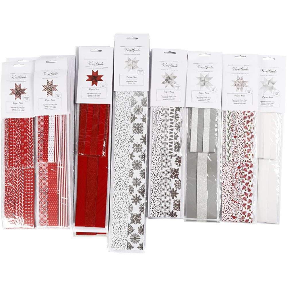Paper Star Strips, L: 45+86+100 cm, D 6,5+11,5+18 cm, W: 15+25+40 mm, Content may vary , assorted colours, 18 pack/ 1 pack