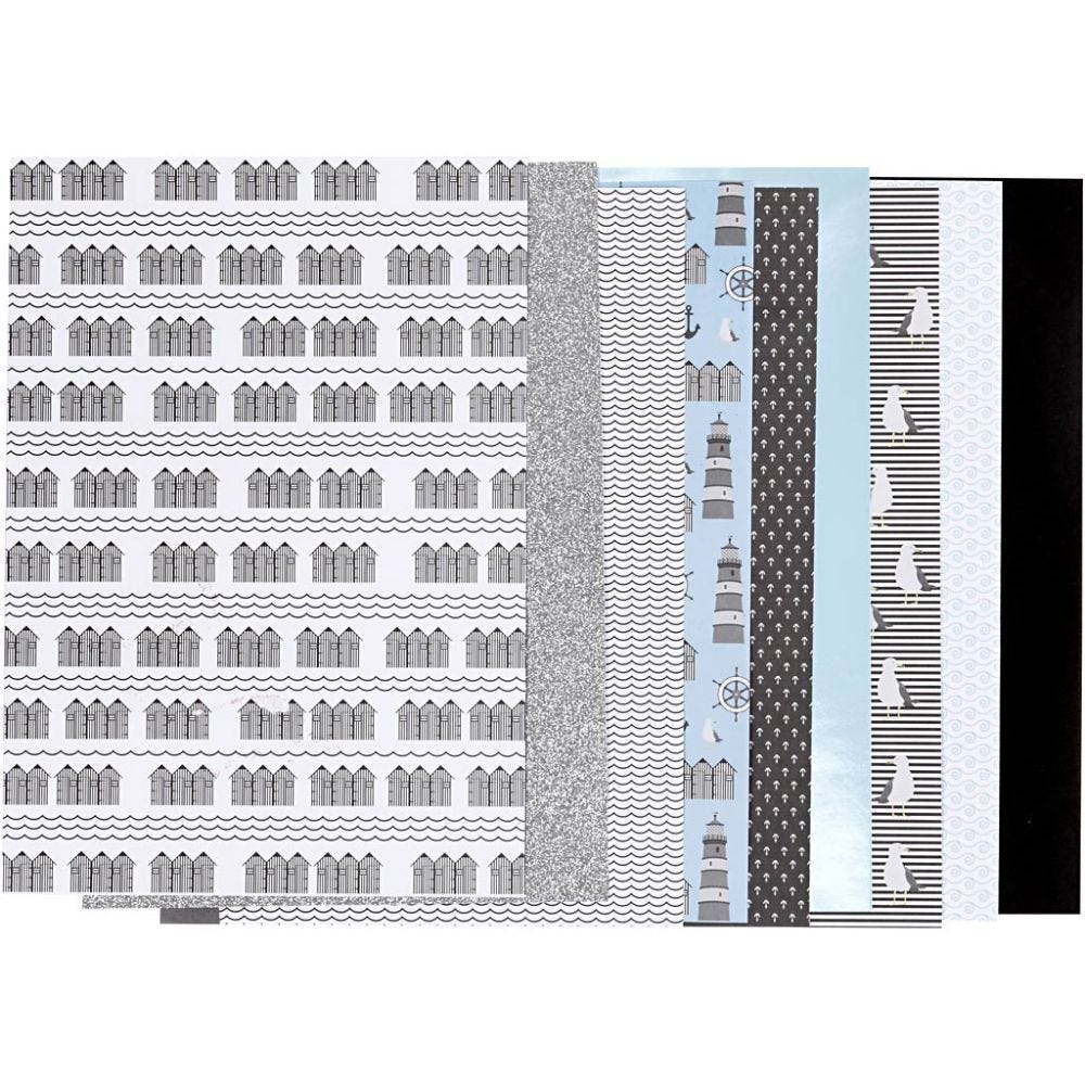 Design Paper pad, size 21x30 cm, 120+128 g, black, blue, grey, white, 24 sheet/ 1 pack
