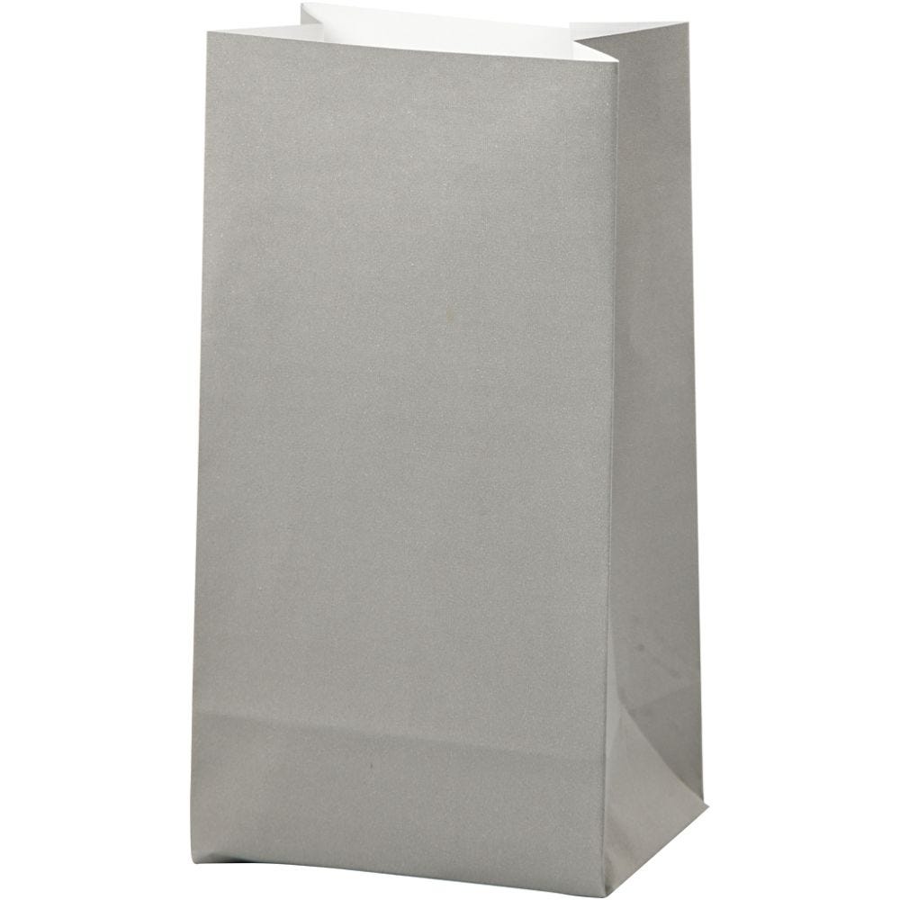 Paper Bag, H: 17 cm, size 6x9 cm, 80 g, grey, 10 pc/ 1 pack