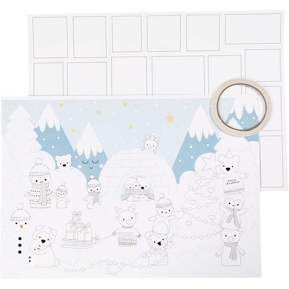 Christmas Calendar, size 30x42 cm, white, 3 pc/ 1 pack