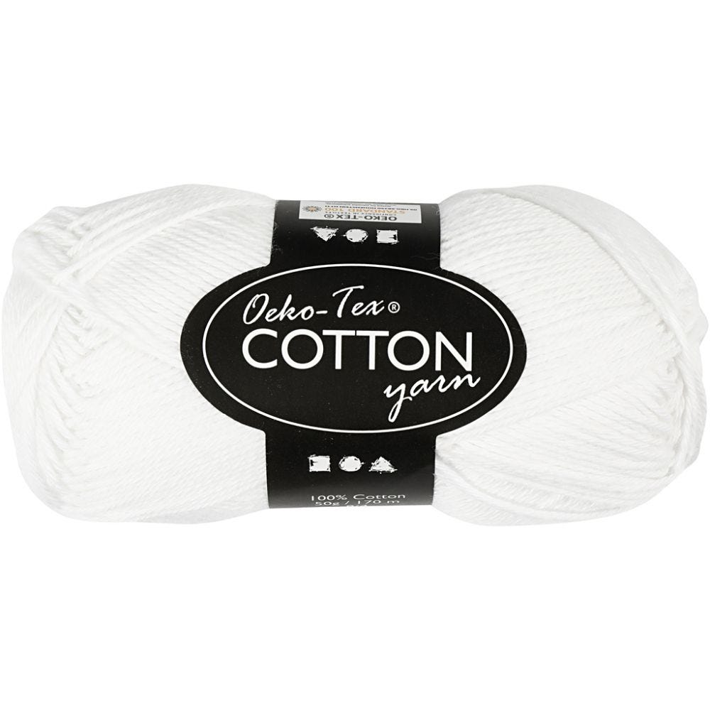Cotton Yarn, no. 8/4, L: 170 m, white, 50 g/ 1 ball