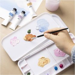 Paint Palette with Lid, size 27x12,7x2,3 cm, silver, white, 1 pc