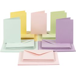 Cards and envelopes, card size 10,5x15 cm, envelope size 11,5x16,5 cm, 110+220, pastel colours, 50 set/ 1 pack