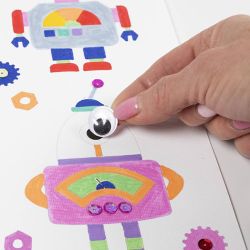Wiggly Eyes, self-adhesive, dia. 8+12+14 mm, white, 69 pc, 1 sheet