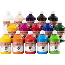 Acrylic Paint Glossy, assorted colours, 15x500 ml/ 1 pack