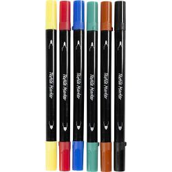 Textile markers, line 2,3+3,6 mm, standard colours, 6 pc/ 1 pack
