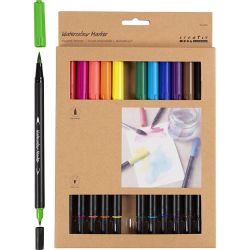 Watercolour Marker, line 2+4-8 mm, standard colours, 12 pc/ 1 pack