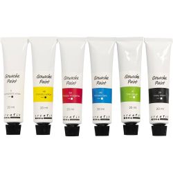 Gouache Paint, standard colours, 6x20 ml/ 1 pack