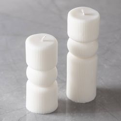 Silicone Mould, Ribbed cylinder with arch, H: 11+14 cm, dia. 4+4 cm, 2 pc/ 1 pack