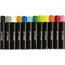 Oil Pastels, L: 7 cm, thickness 11 mm, standard colours, 12 pc/ 1 pack