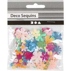 Sequins, size 6-20 mm, ca. 390 pc, pastel colours, 10 g/ 1 pack