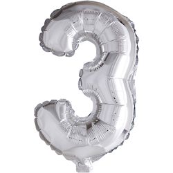 Foil Balloon, 3, H: 41 cm, silver, 1 pc