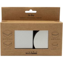 Tin Box, Round and square, H: 3-4,5 cm, dia. 6,5+7,5 cm, size 7x7+8,5x8,5 cm, grey metal, 4 pc/ 1 pack