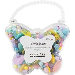 Plastic beads, dia. 5-35 mm, hole size 1-8 mm, assorted colours, 193 g, 300 ml/ 1 pack