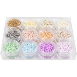 Rocaille seed beads, dia. 3 mm, size 8/0, hole size 0,6-1,0 mm, pastel colours, 12x17 g/ 1 pack