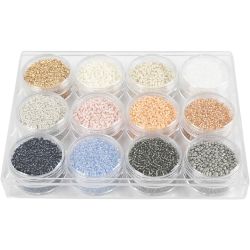 Rocaille seed beads, dia. 1,7 mm, size 15/0, hole size 0,5-0,8 mm, mute colours, 12x15 g/ 1 pack
