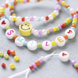Letter Beads, size 7 mm, hole size 1,2 mm, ca. 200 pc, white, 25 g/ 1 pack