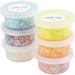 Glitter Clay, pastel colours, 6x20 g/ 1 pack