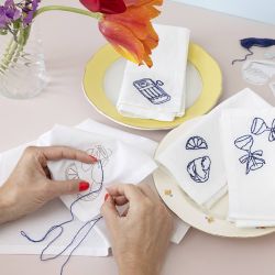 Craft Kit Embroidery, Table Napkins, off white, 1 pack