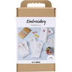 Craft Kit Embroidery, socks, white, 1 pack