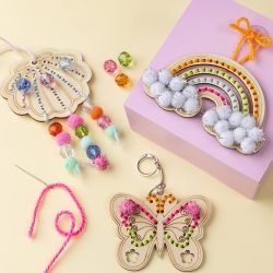 Mini Craft Kit Embroidery, Butterfly, shell, rainbow, assorted colours, 1 pack