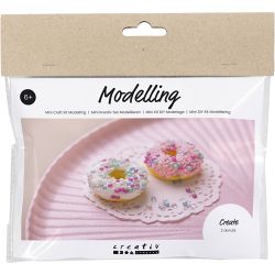 Mini Craft Kit Modelling, Donuts, pink, turquoise, white, yellow, 1 pack