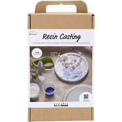 Craft Kit Resin Casting, Round Tray with Marbling, blue, white, 1 pack
