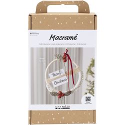 Craft Kit Macram&eacute;, Christmas wreath, moss green, christmas red, off-white, 1 pack