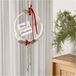 Craft Kit Macramé, Christmas wreath, moss green, christmas red, off-white, 1 pack