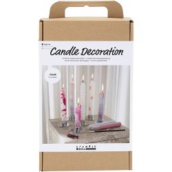 Craft Kit Candle Decorating, Decorated taper candles, white, 1 pack
