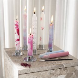 Craft Kit Candle Decorating, Decorated taper candles, white, 1 pack
