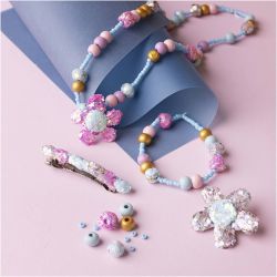 Mini Craft Kit Jewellery, Necklace, bracelet, clips, brooch, blue, light blue, pastel pink, 1 pack