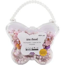 Wax Beads, hole size 1,3-2,5 mm, ca. 1800+ pc, pastel orange, soft rose, light lilac, mother-of-pearl, 127 g, 1 pack